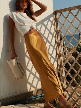 Circle Of Trust Sz L Monroe Satin Slip Maxi Skirt In Wood Trust